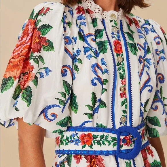 FARM Rio Off White Flower Tapestry Mini Dress - NWT - Picture 3 of 8